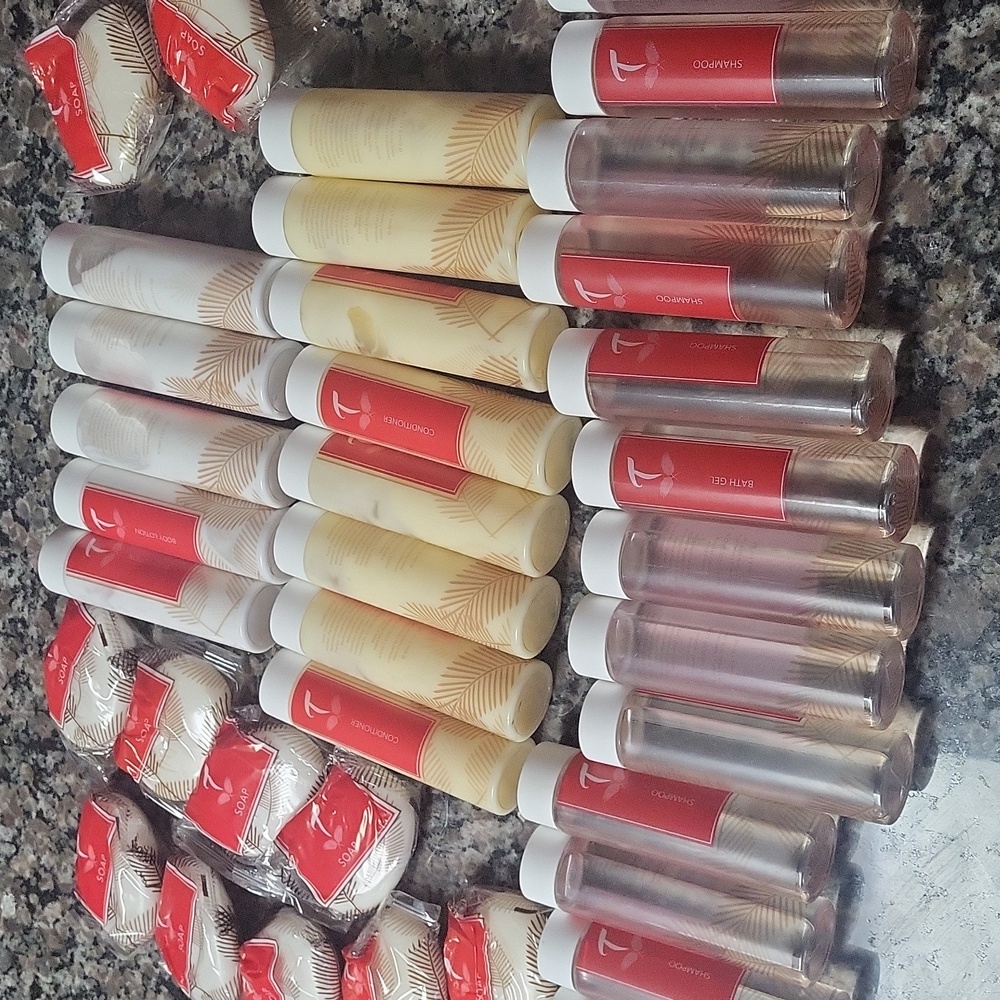 Tropicana Toiletries Travel size lot of 37 new paraben free Shampoo Soap Lotion